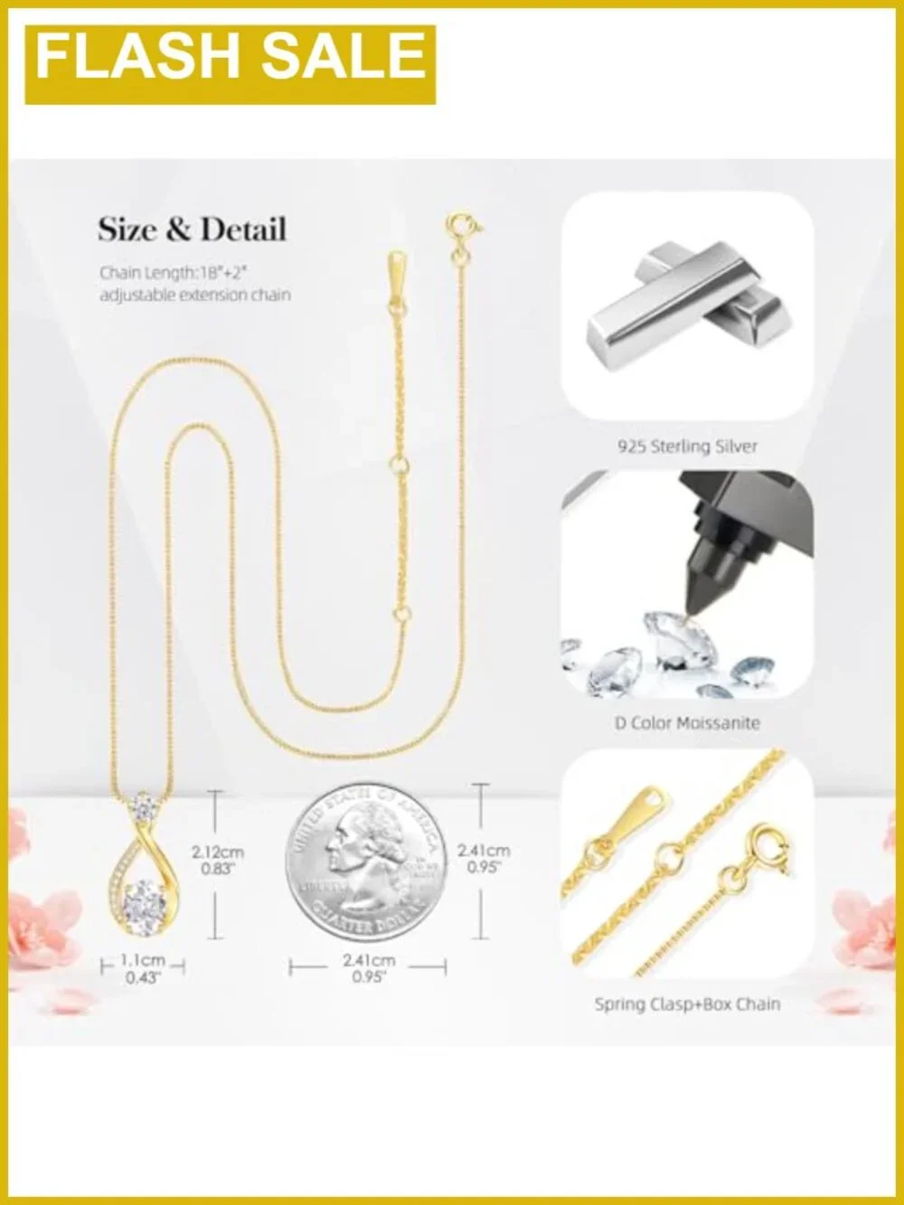 Moissanite Infinity Necklace 18k Gold S925 Sterling Silver Necklace for Women